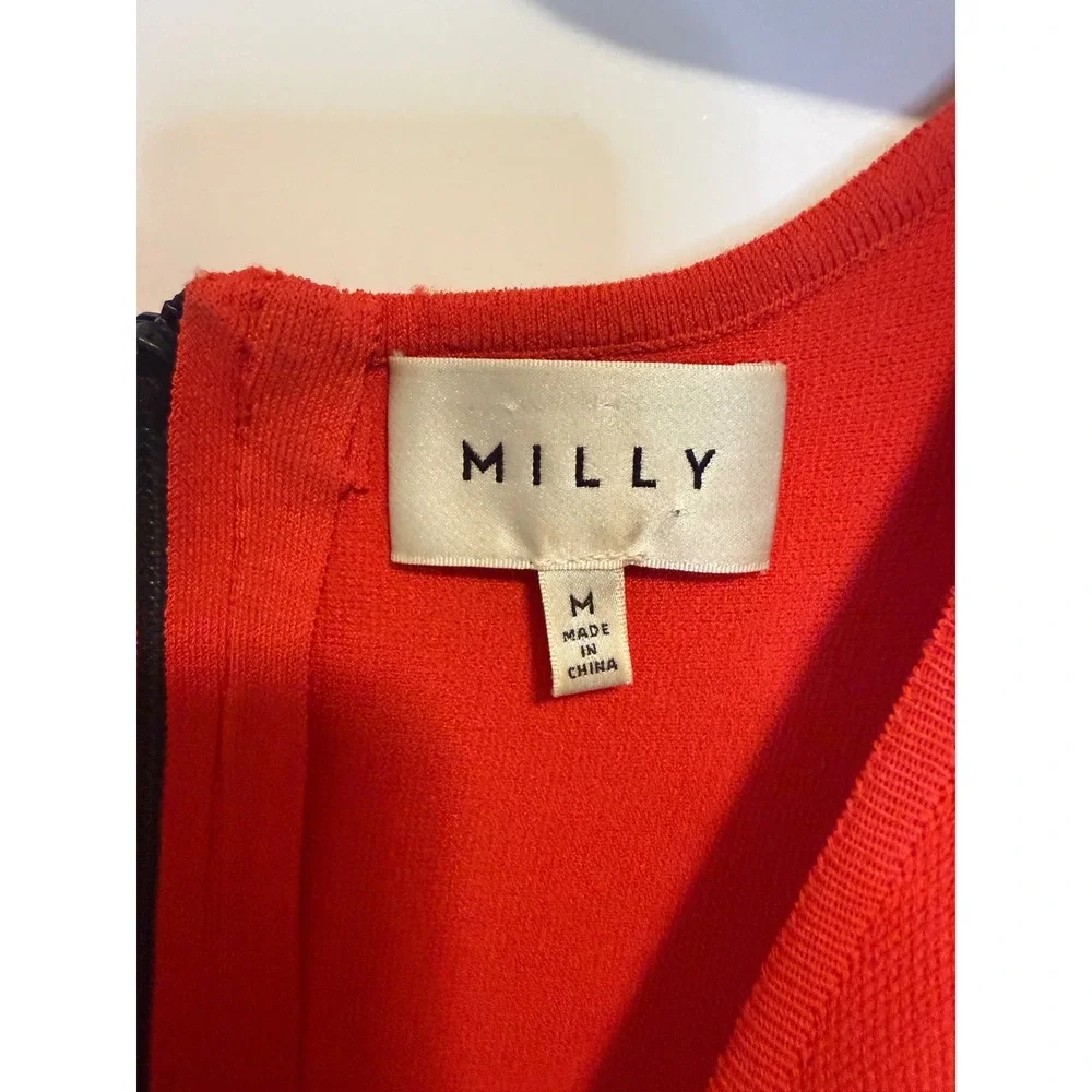Milly Fit and Flare Dress Womens Medium Red Excellent‎ Ribbed Knit Sleeveless